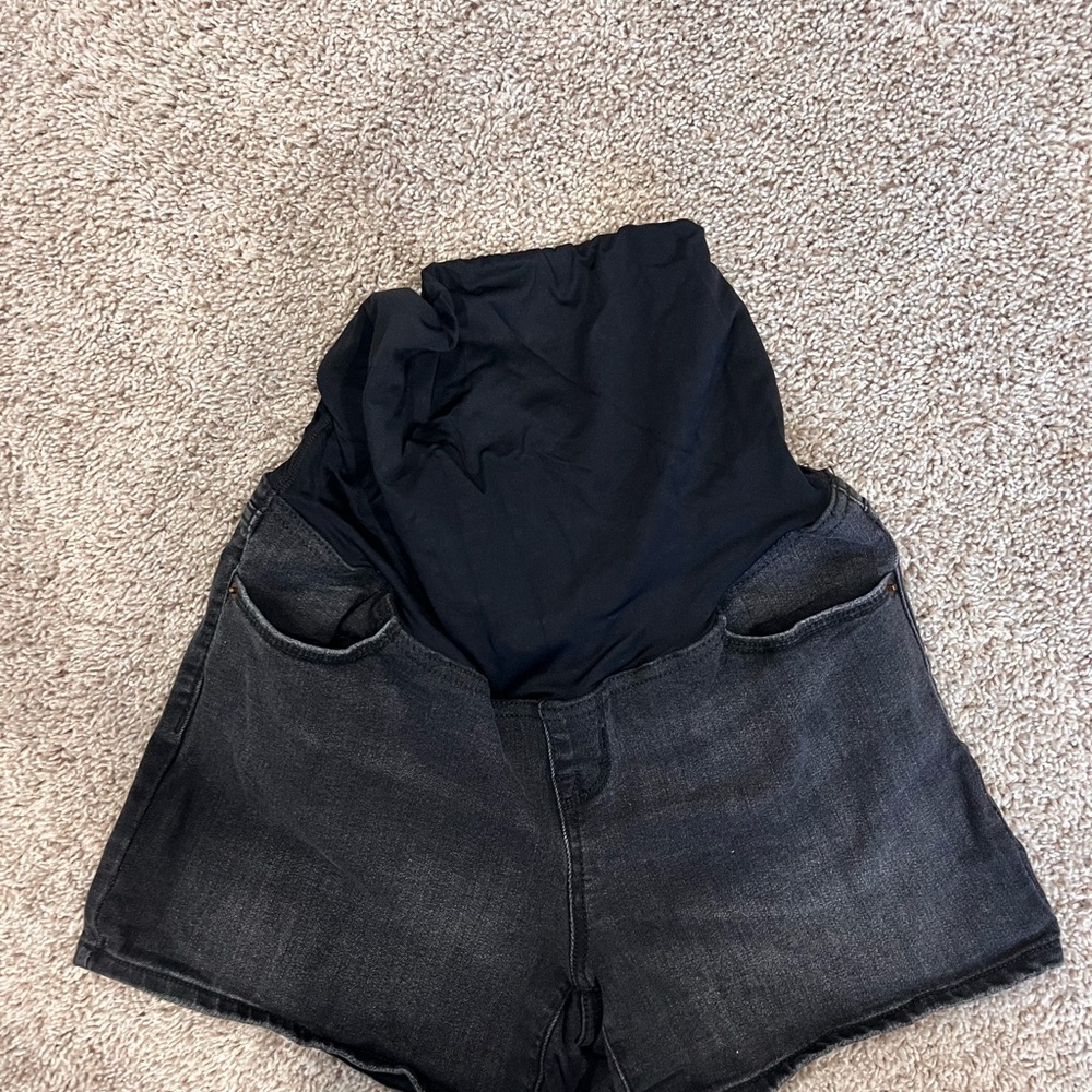 Black and Gray Maternity Denim Shorts